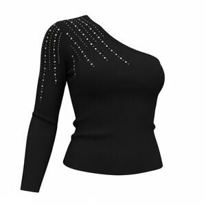 Sofía Vergara one-shoulder top with rhinestone embellishments Black Size XL